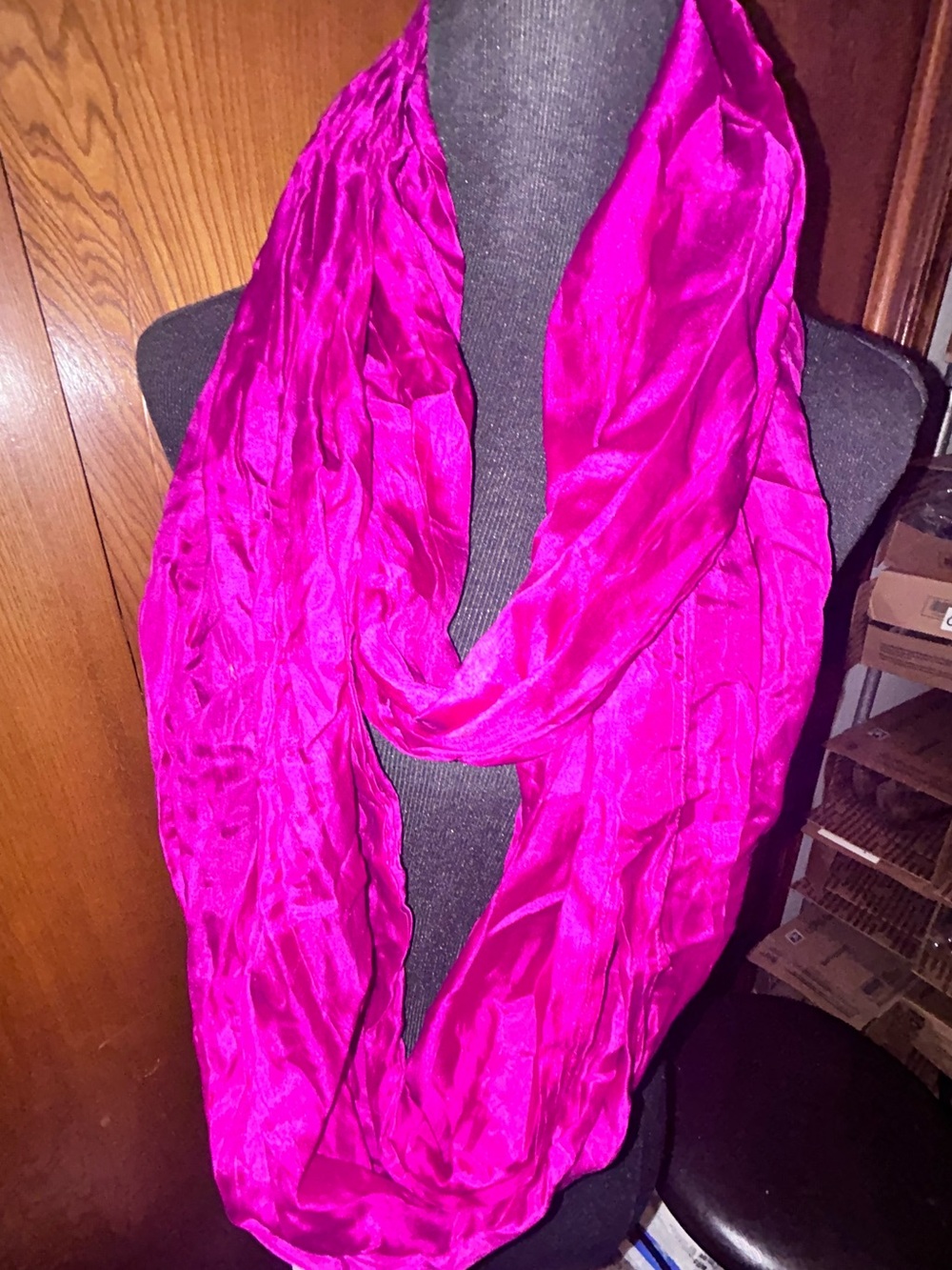 Eileen Fisher Silk Scarf Infinity 82" Magenta Pink Crinkle Colorful Bright Light